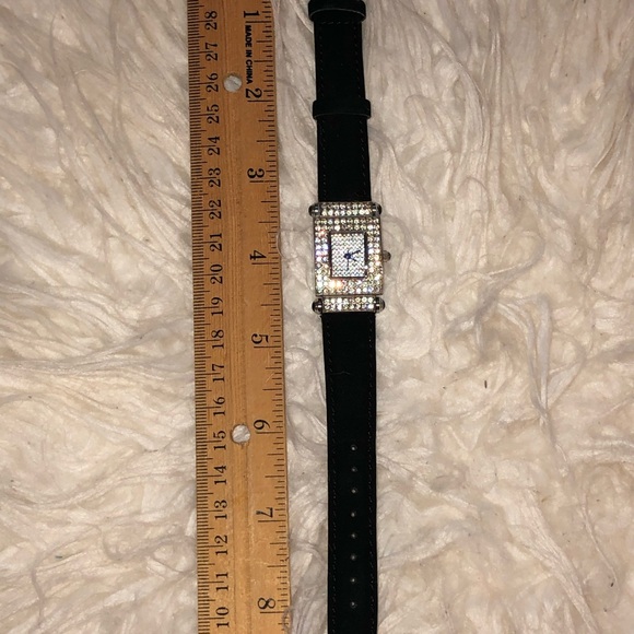Black suede and crystal watch. - Picture 3 of 7